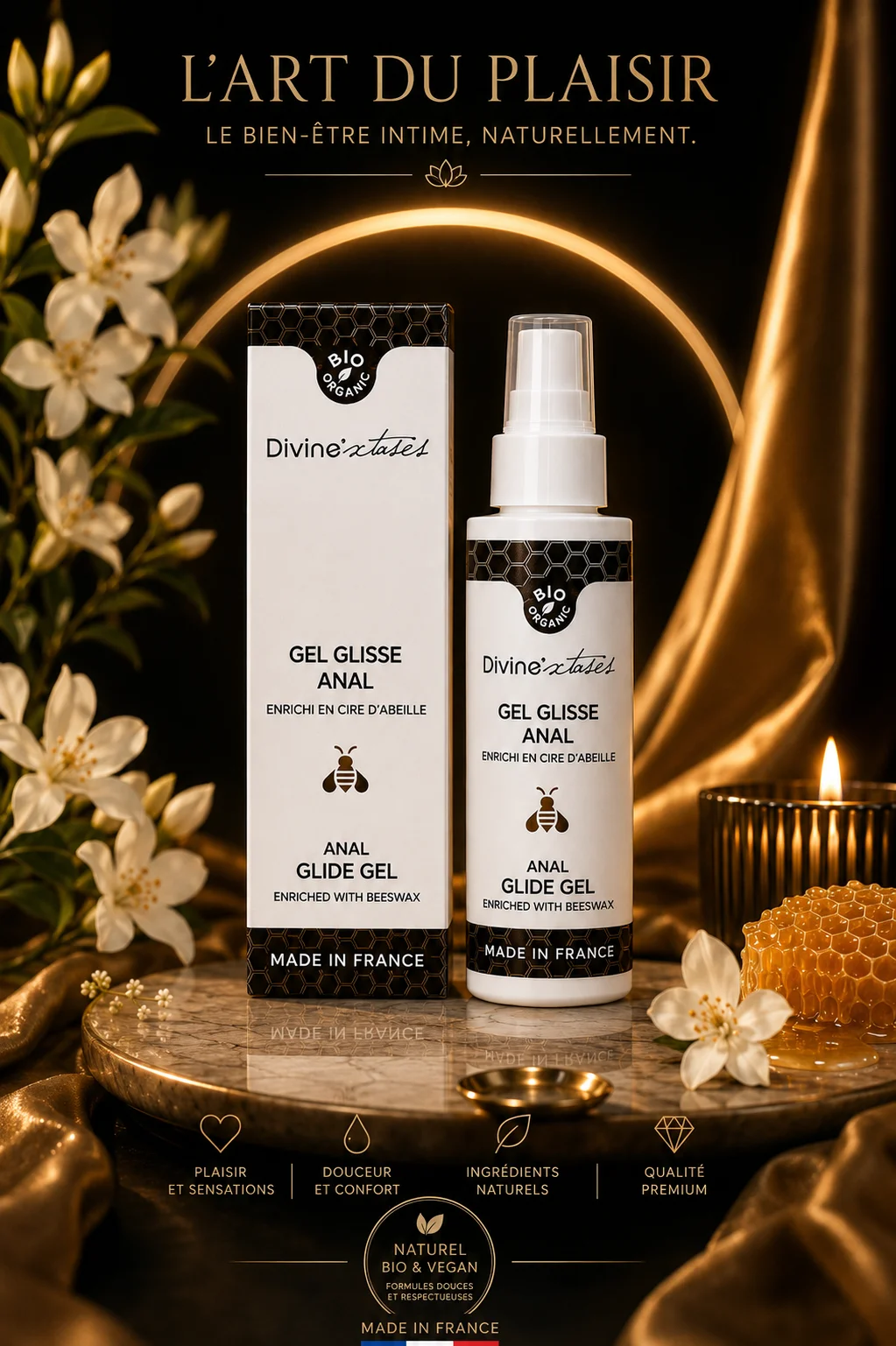 Gel lubrifiant anal bio 100 ml glisse longue durée fabriqué en France